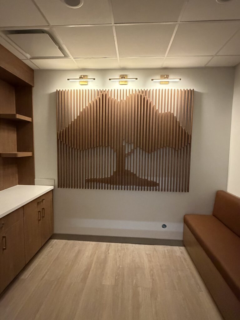 A wooden wall art